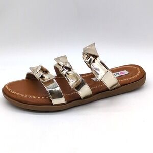 2 Lips Too Shoes Womens Too Donny Gold 7.5 Slide Sandals Bows Comfort Chic NEW